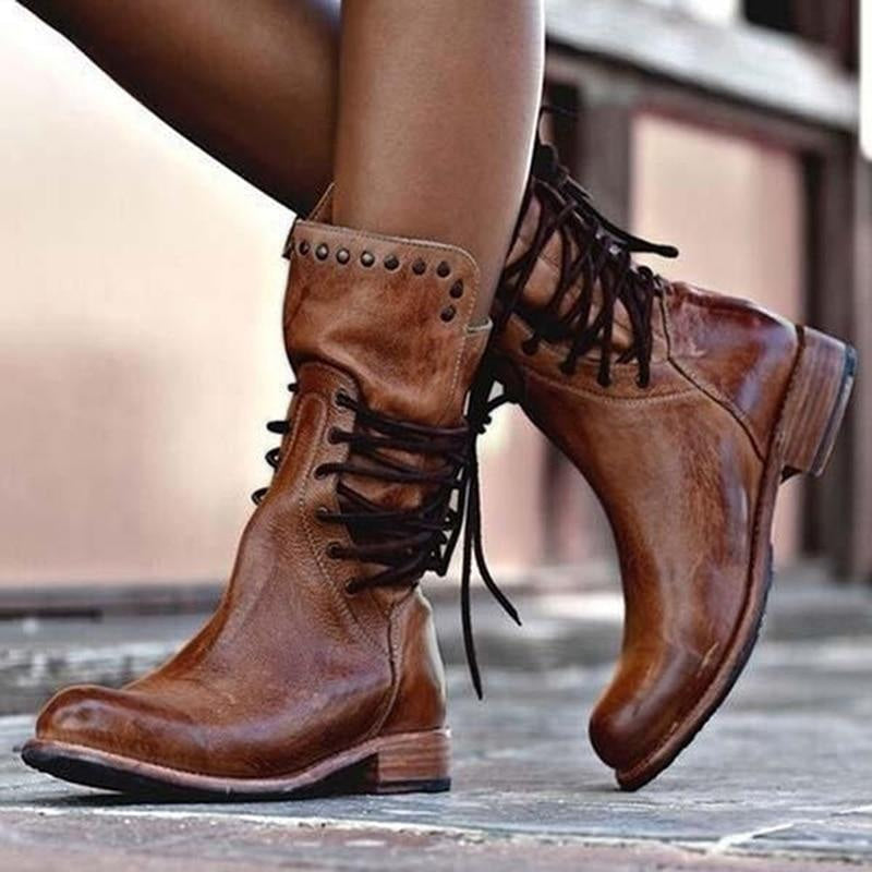 Lederstiefel mit Schnürung und klassischer Form für Damen