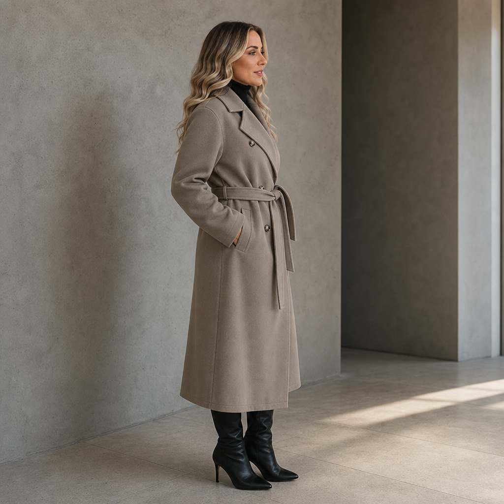 Mantel mit Bindegürtel und Zweireiherfront für Damen