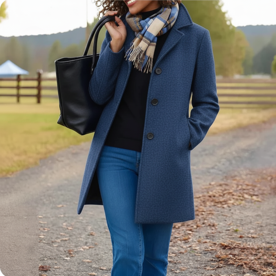 Mantel mit geradem Schnitt und Knopfleiste für Damen - Blau