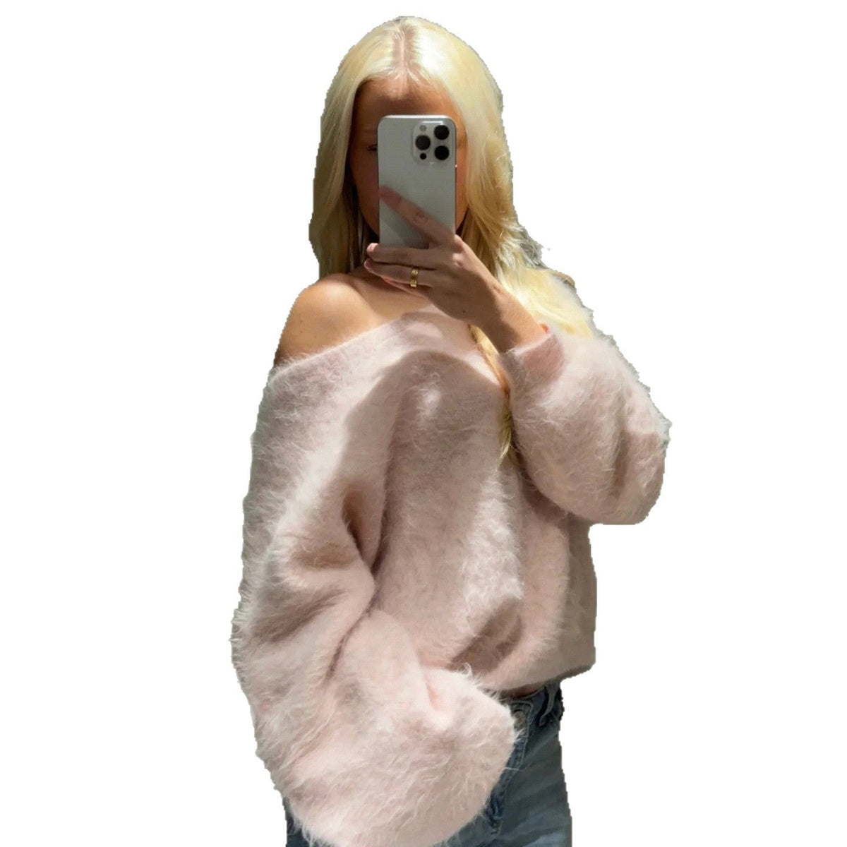 Mohair Pullover schulterfrei mit Ballonärmeln für Damen