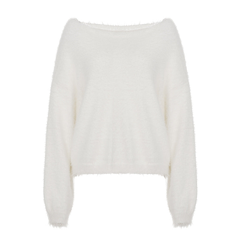 Mohair Pullover schulterfrei mit Ballonärmeln für Damen