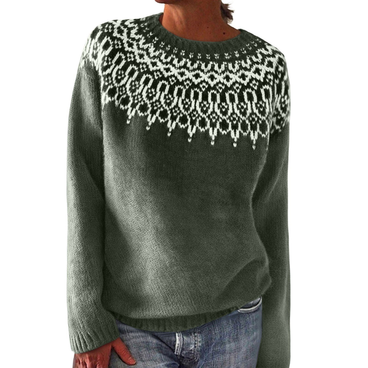 Norweger Pullover mit Fair-Isle-Muster und Rundhals für Damen