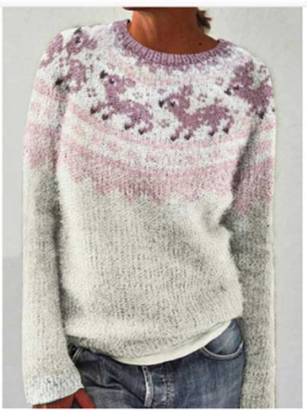 Norweger Pullover mit Fair-Isle-Muster und Rundhals für Damen