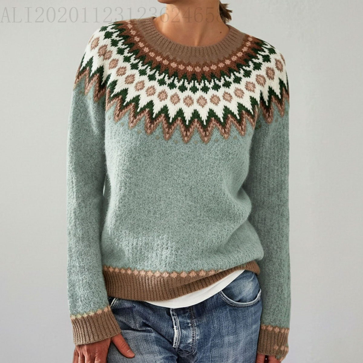 Norweger Pullover mit Fair-Isle-Muster und Rundhals für Damen