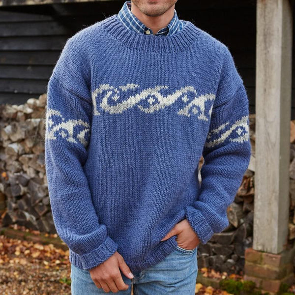 Norweger Pullover mit Jacquard und Rundhals für Herren - Blau