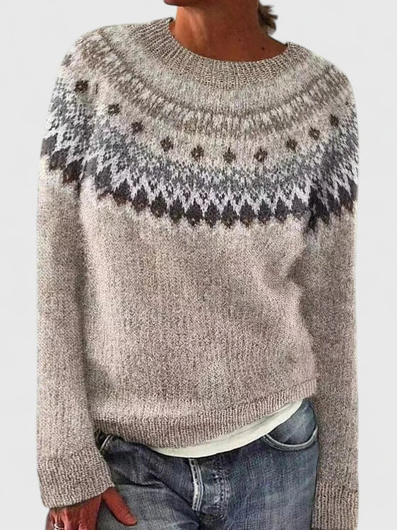 Norweger Pullover mit Rundpasse und Rundhalsausschnitt für Damen