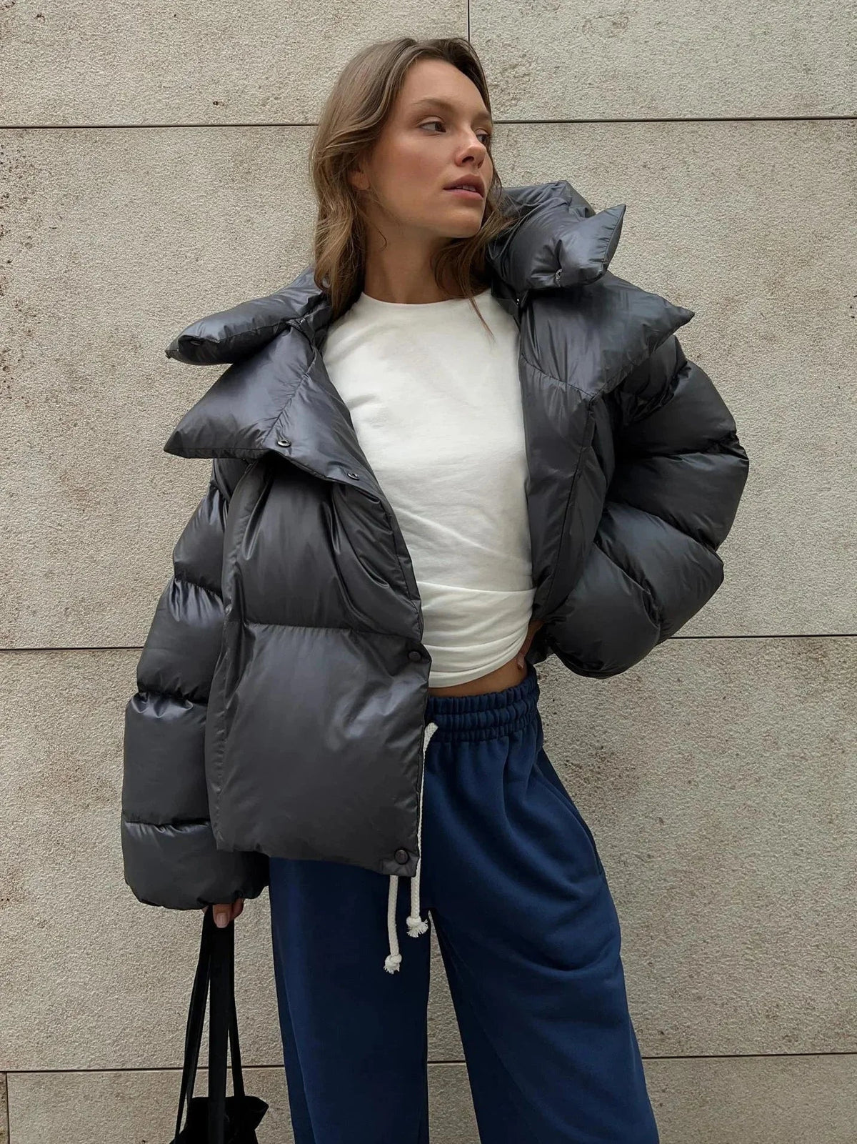 Pufferjacke mit Stehkragen und weitem Schnitt für Damen