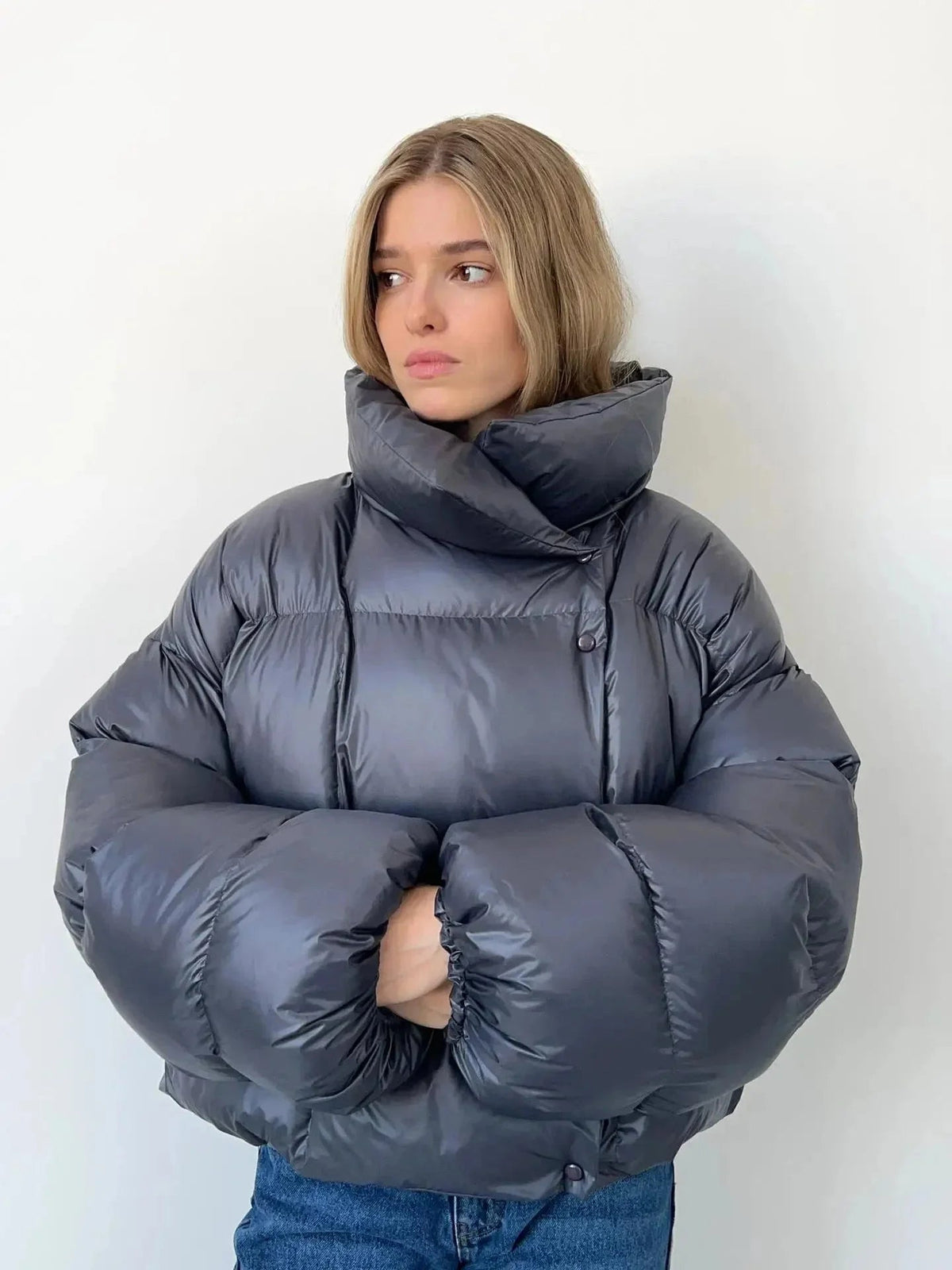 Pufferjacke mit Stehkragen und weitem Schnitt für Damen