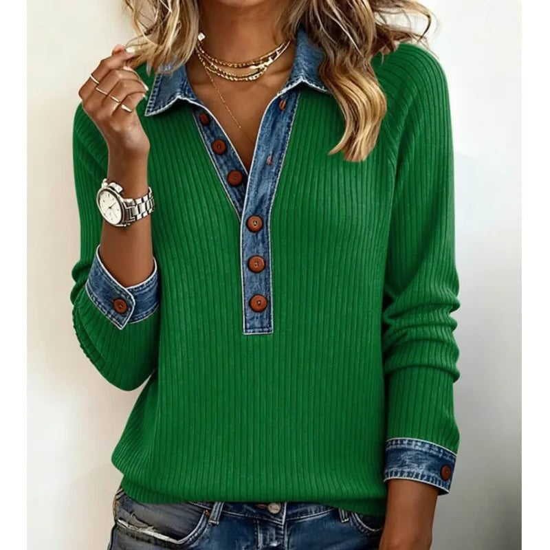 Pullover mit Rippstruktur und Jeanskragen für Damen