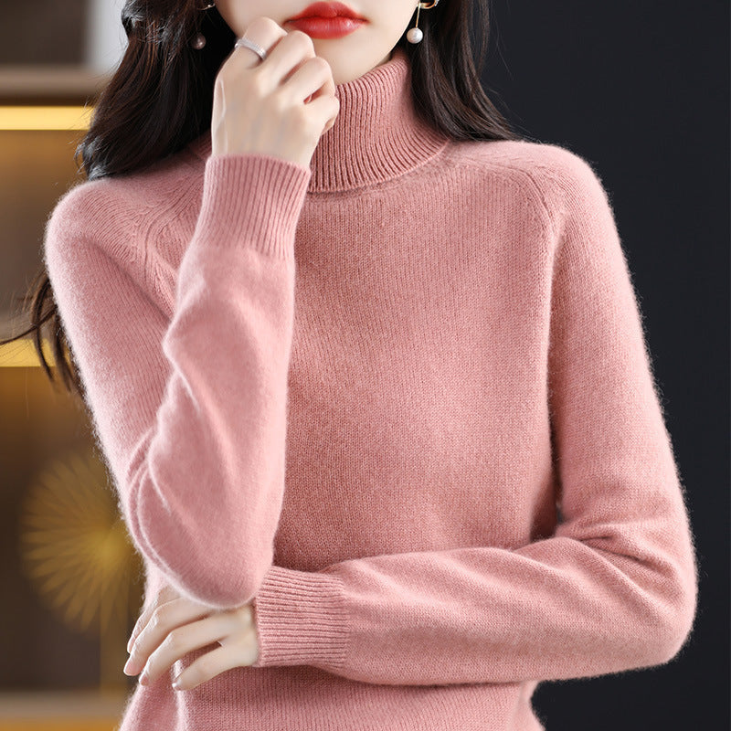 Pullover mit Hochkragen und Raglanärmeln für Damen - Hautrosa