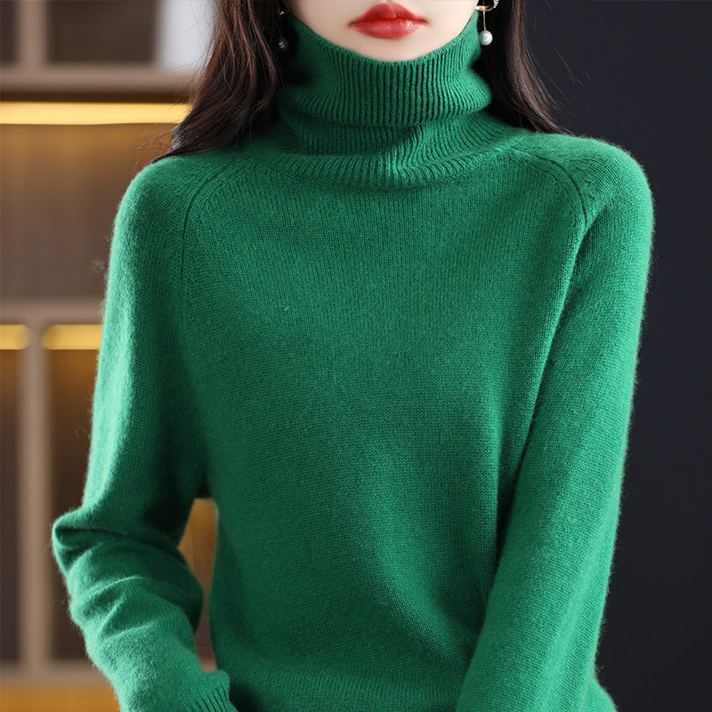Pullover mit Hochkragen und Raglanärmeln für Damen - Grün