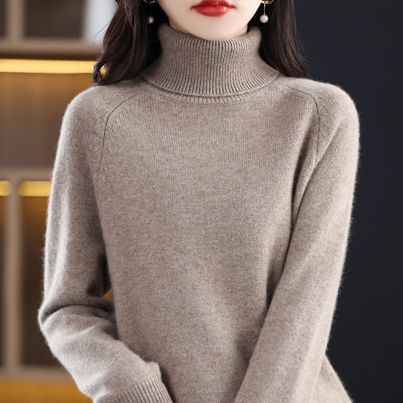 Pullover mit Hochkragen und Raglanärmeln für Damen - Taupe
