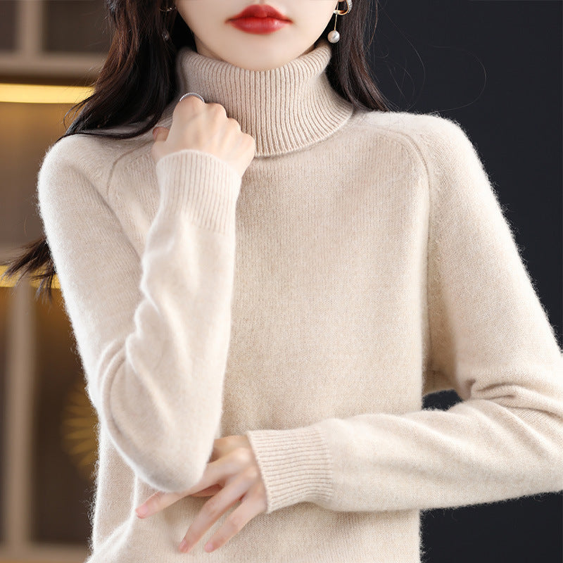 Pullover mit Hochkragen und Raglanärmeln für Damen - Beige