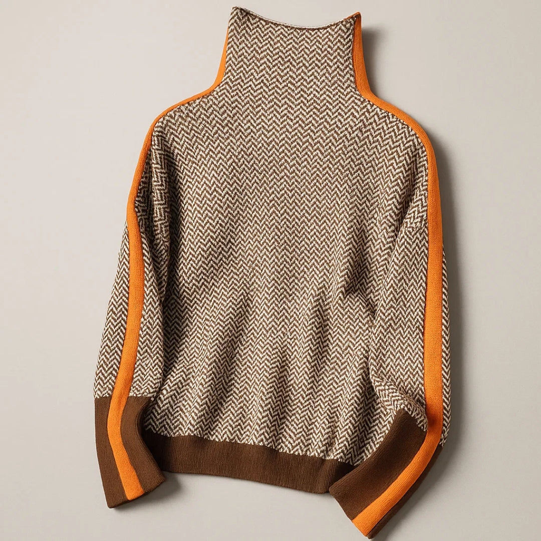 Pullover mit Stehkragen und Kontraststreifen für Damen