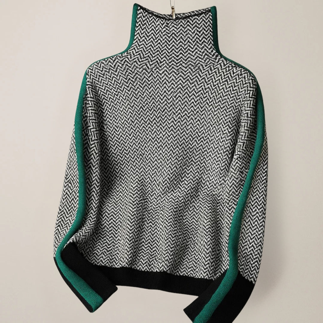 Pullover mit Stehkragen und Kontraststreifen für Damen