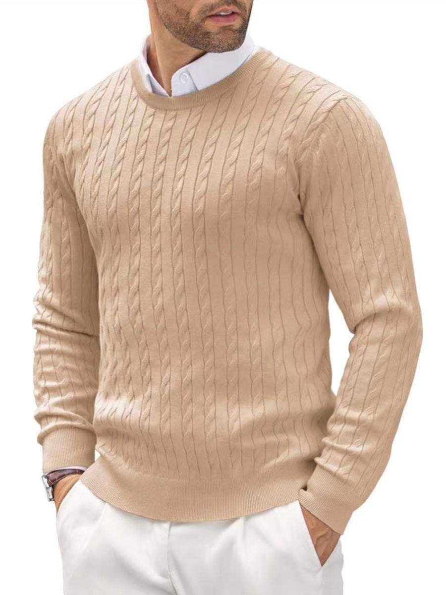 Strickpullover Herren aus Baumwollmischung, schmal mit Zopfmuster - Creme
