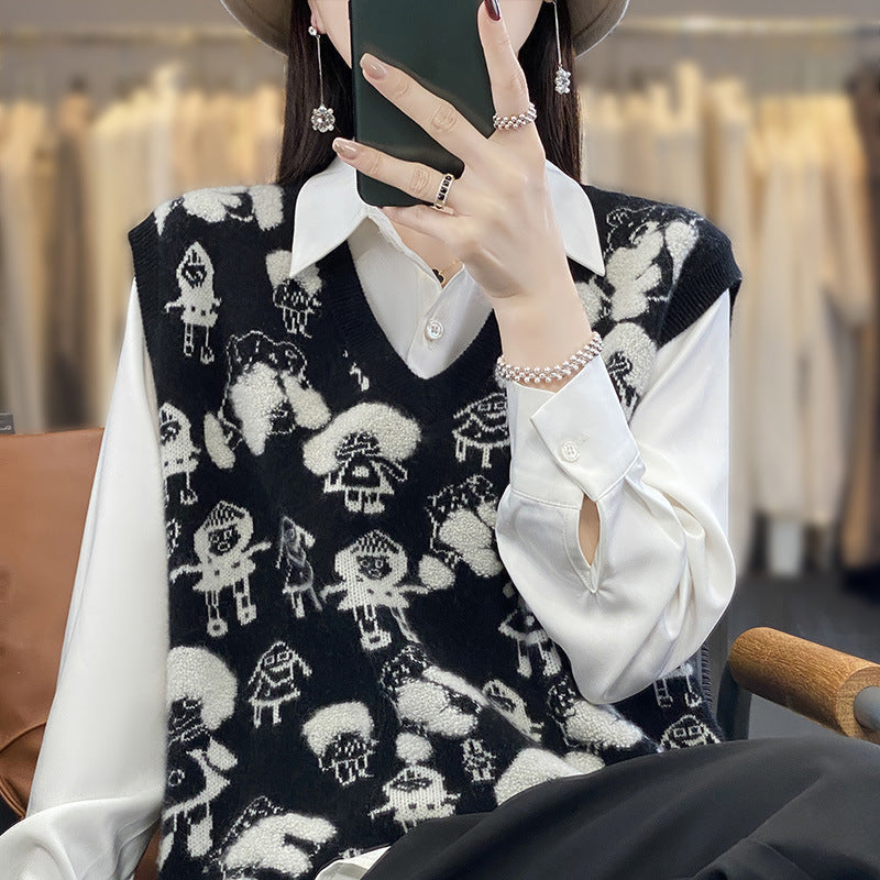 Pullunder mit Jacquard und V-Ausschnitt für Damen