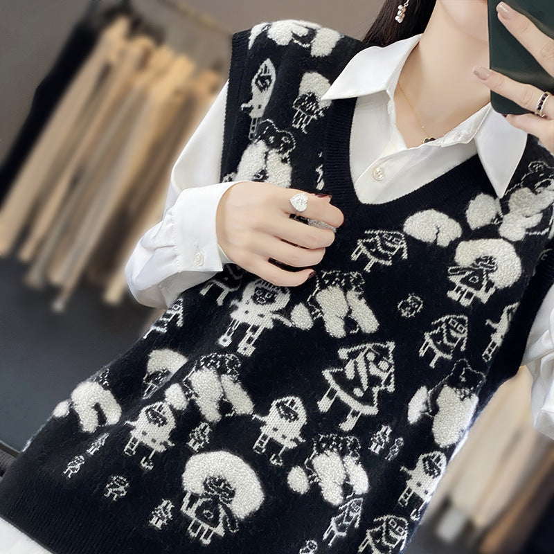Pullunder mit Jacquard und V-Ausschnitt für Damen