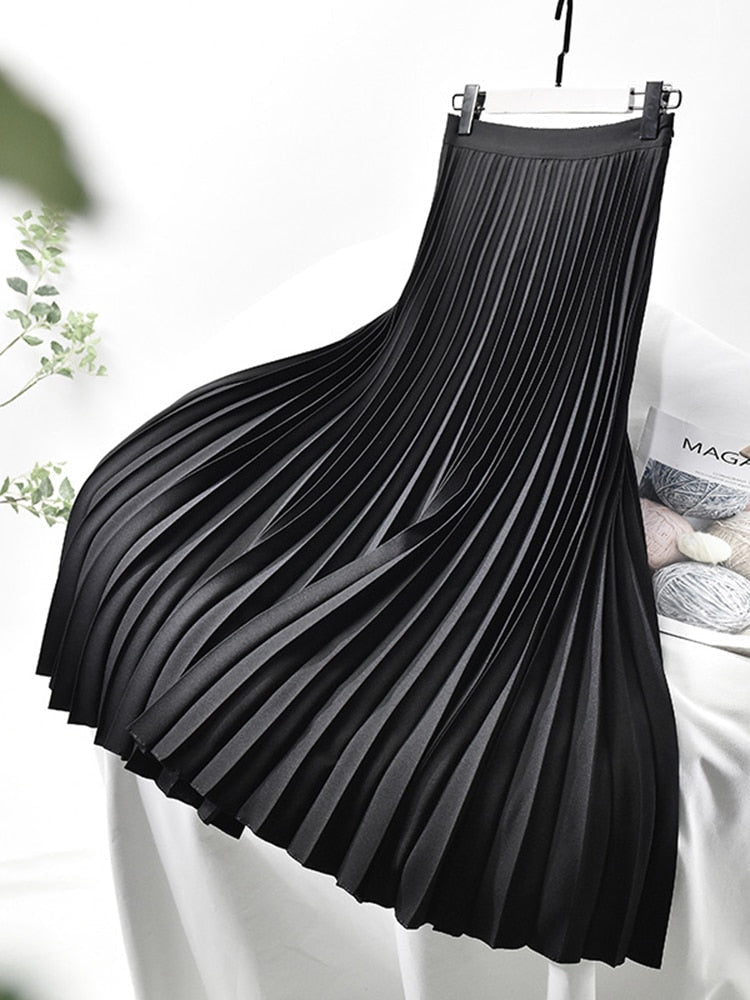 Rock mit Plisseefalten und hoher Taille für Damen - Schwarz