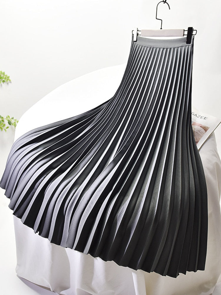 Rock mit Plisseefalten und hoher Taille für Damen - Dunkelgrau