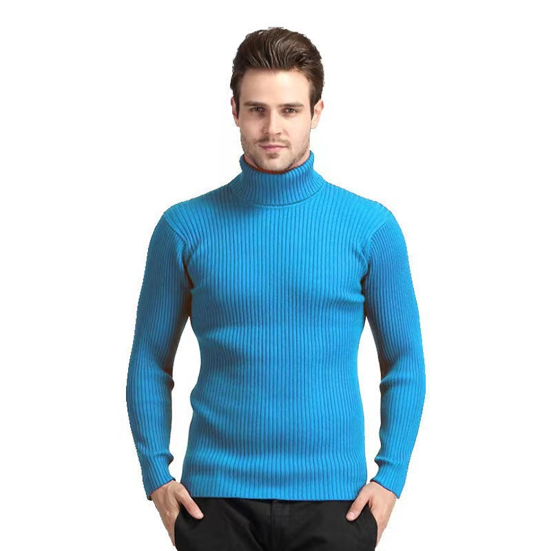 Rollkragenpullover mit Rippen und schmalem Schnitt für Herren - Himmelblau