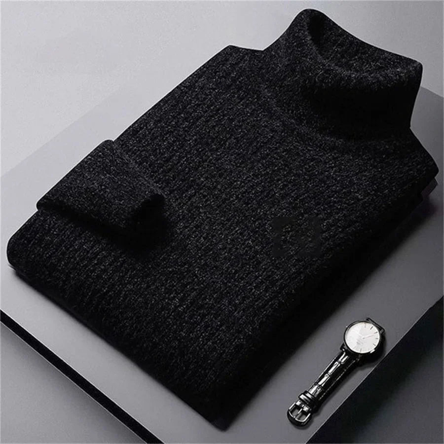 Rollkragenpullover mit Rippstrick, schmal geschnitten für Herren - Schwarz