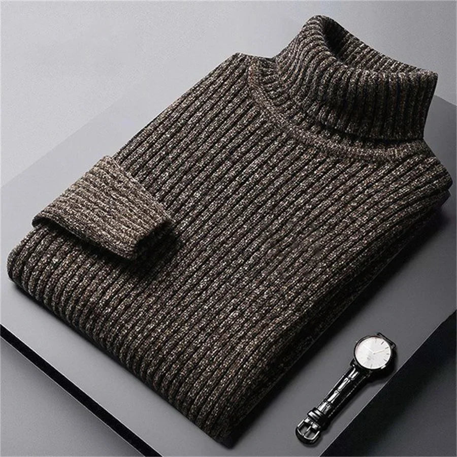 Rollkragenpullover mit Rippstrick, schmal geschnitten für Herren - Braun