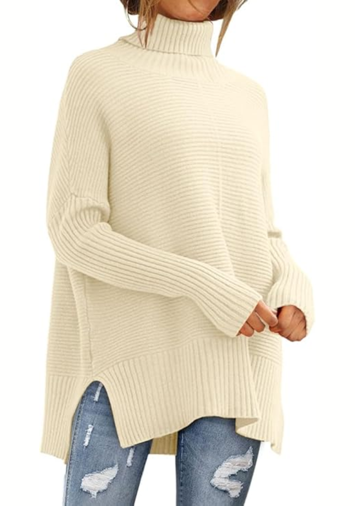 Rollkragenpullover mit Seitenschlitzen und Stufensaum für Damen