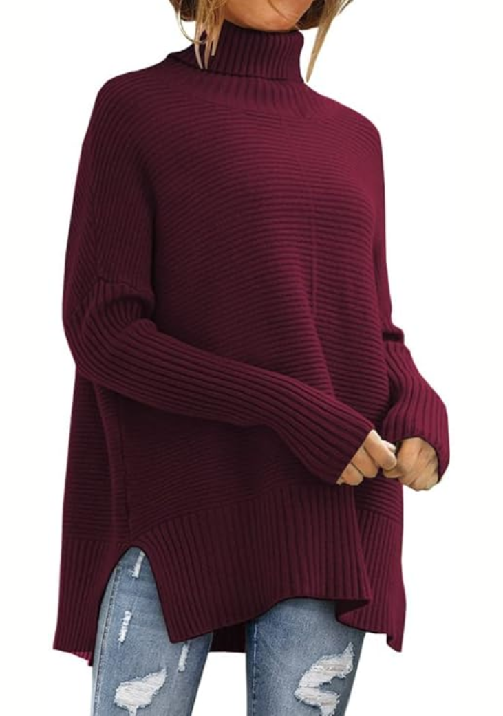 Rollkragenpullover mit Seitenschlitzen und Stufensaum für Damen