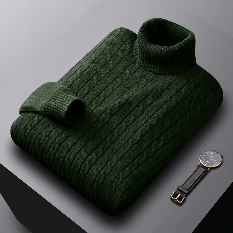 Rollkragenpullover mit Zopfmuster und Bündchen für Herren