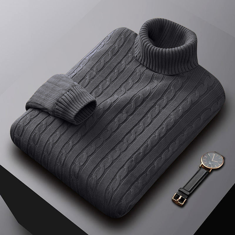 Rollkragenpullover mit Zopfmuster und Bündchen für Herren