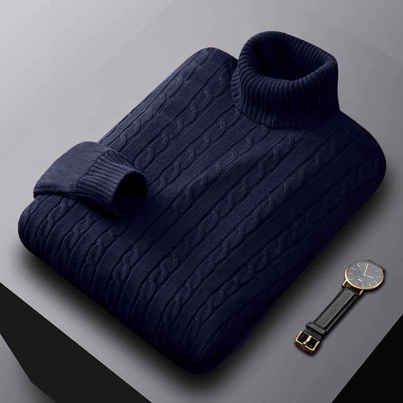 Rollkragenpullover mit Zopfmuster und Bündchen für Herren