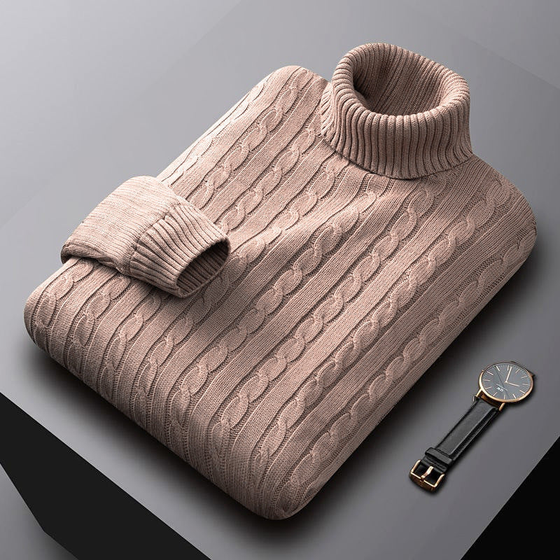 Rollkragenpullover mit Zopfmuster und Bündchen für Herren