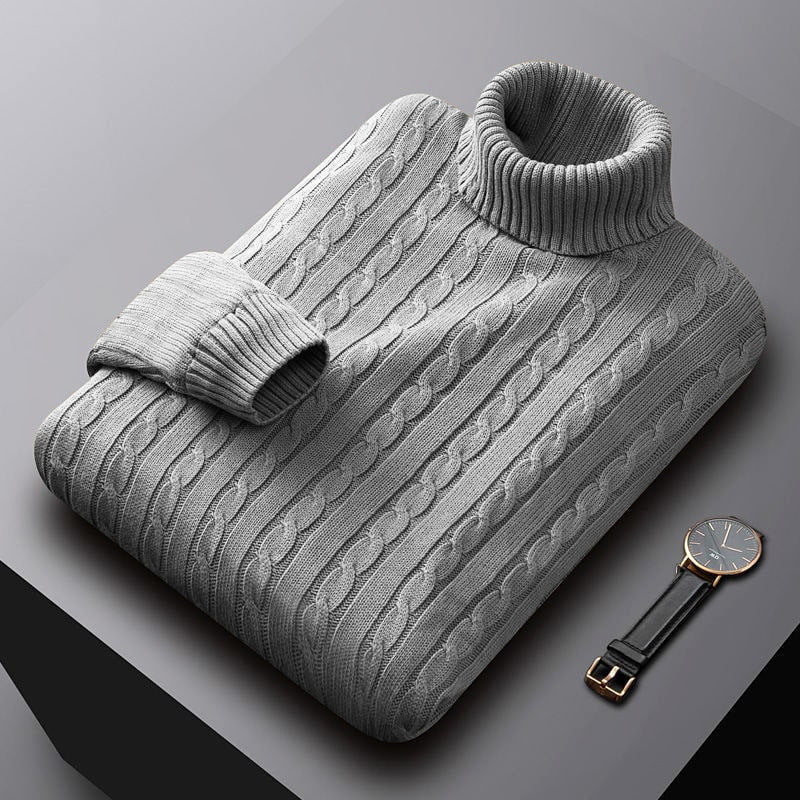 Rollkragenpullover mit Zopfmuster und Bündchen für Herren