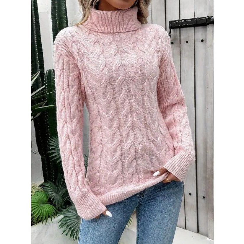 Rollkragenpullover mit Zopfmuster und Langarm für Damen