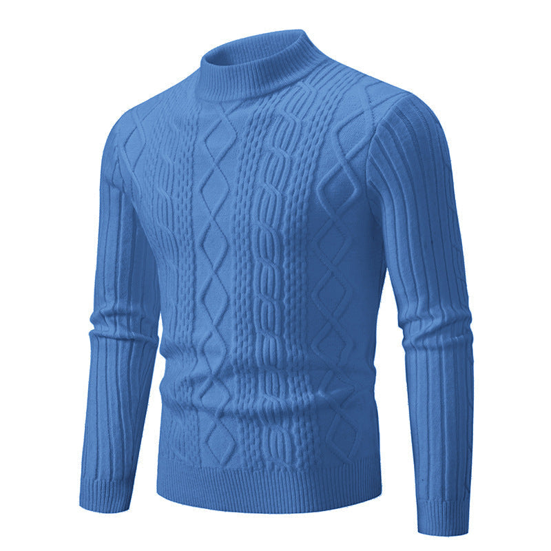 Rollkragenpullover mit Zopfmuster und Rippbündchen für Herren