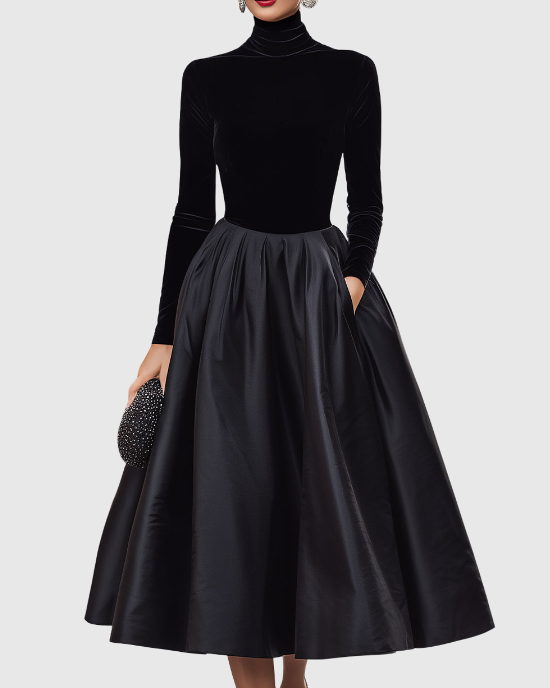 Samtkleid mit Satinrock in Midilänge für Damen