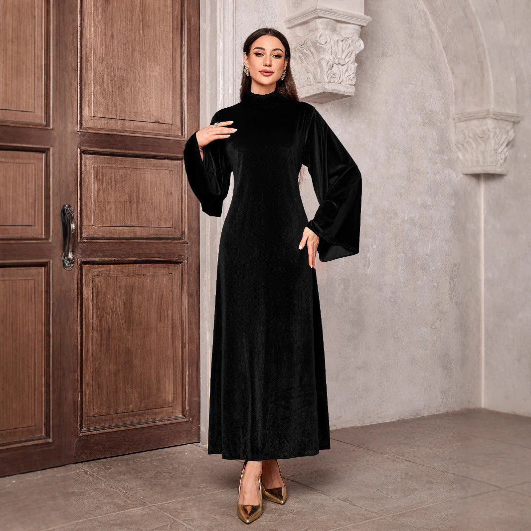 Samtkleid mit Stehkragen und Glockenärmeln für Damen
