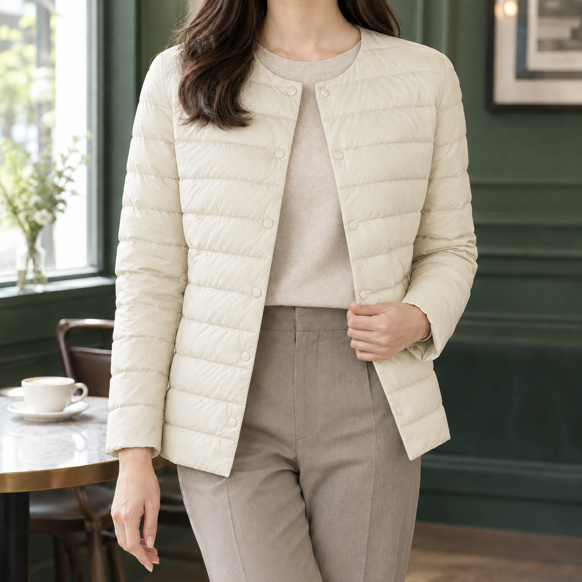 Steppjacke mit Rundhals und Druckknöpfen für Damen