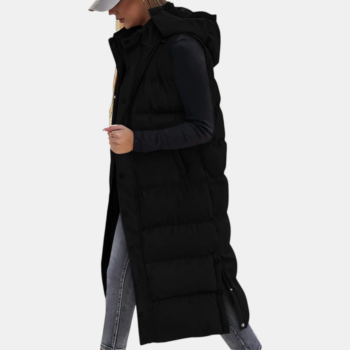 Steppweste mit Kapuze und Seitenschlitzen für Damen