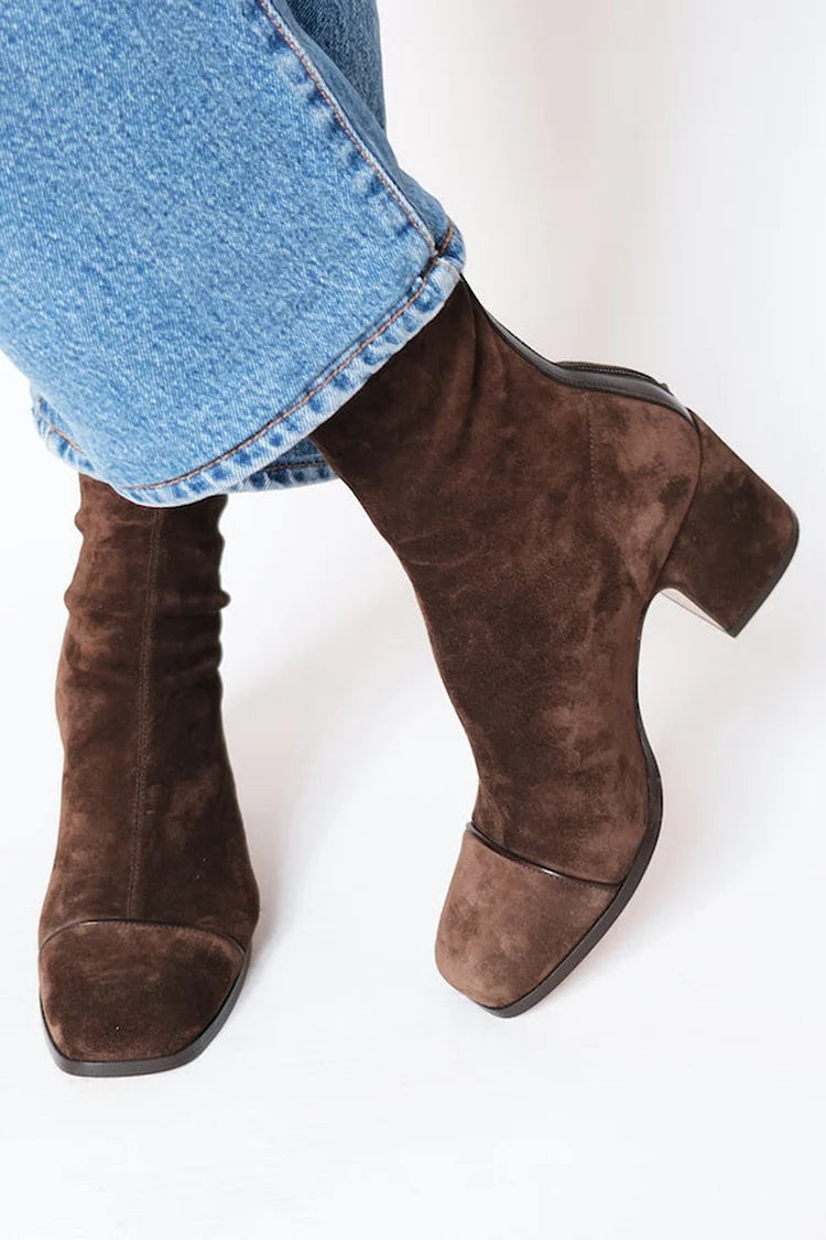Stiefel knöchelhoch aus Veloursleder mit Blockabsatz für Damen