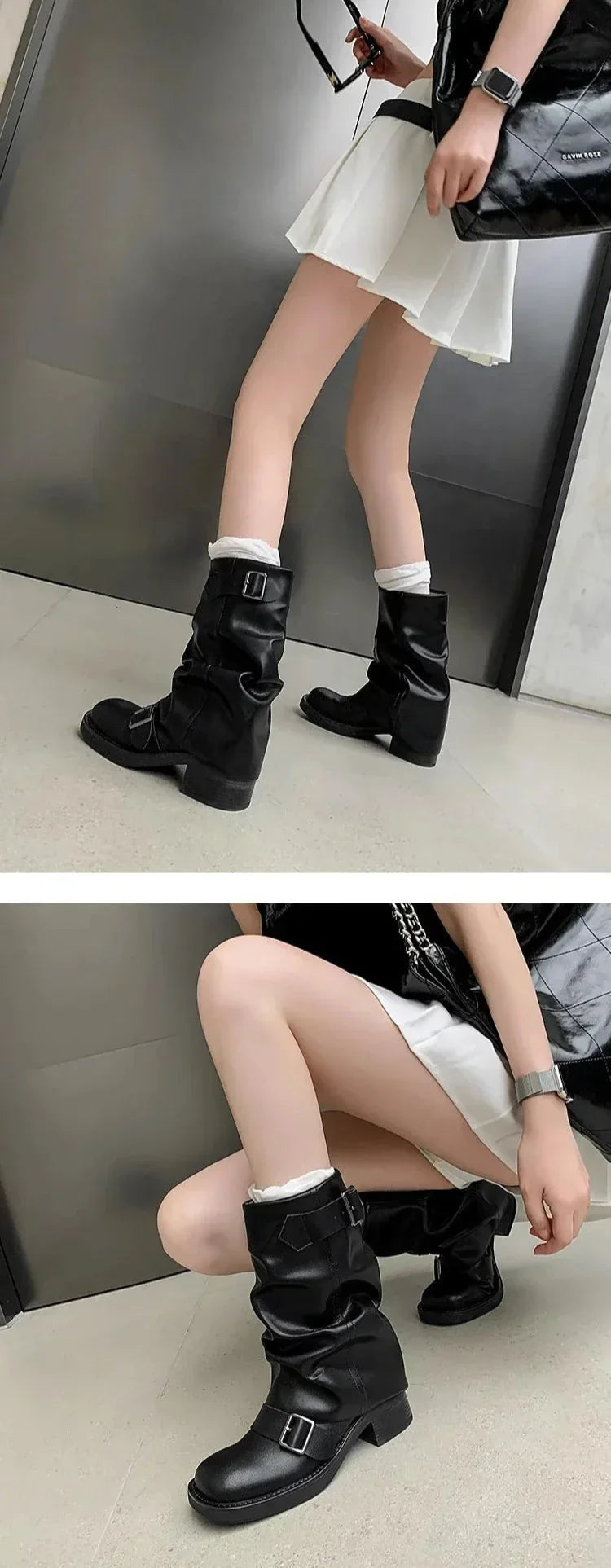 Stiefel mit Falten und Schnallen für Damen