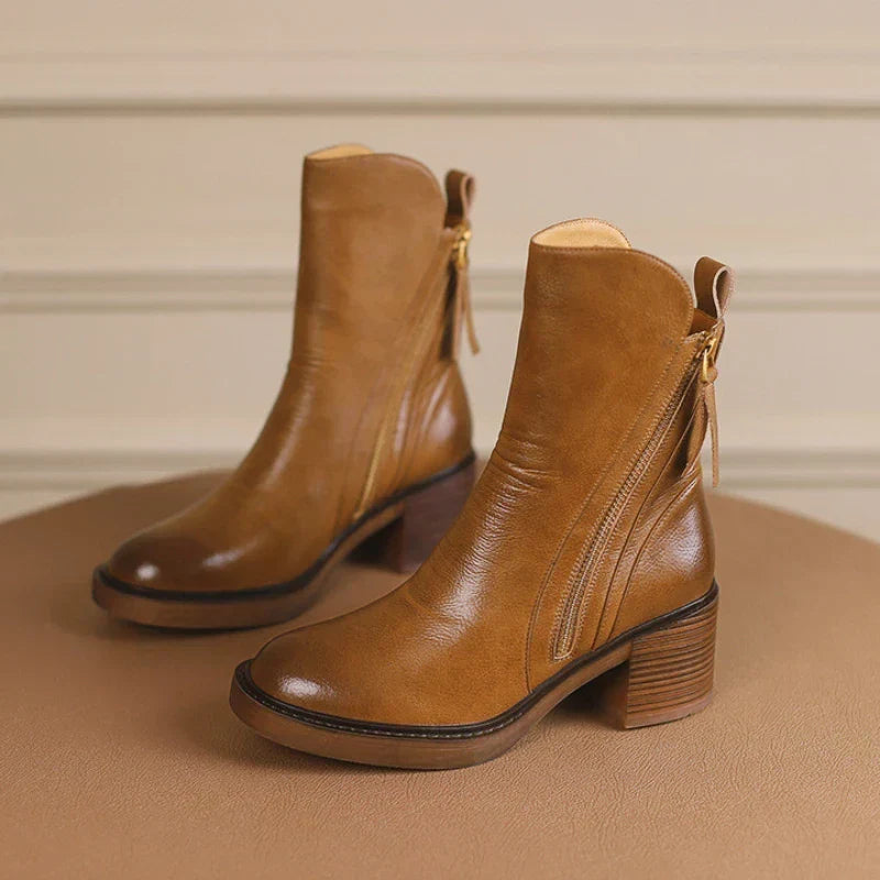 Stiefeletten mit Blockabsatz und Reißverschluss für Damen