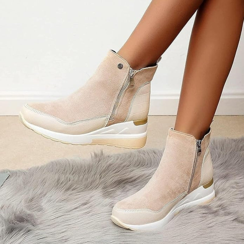 Stiefeletten mit Knöchelschaft in Lederoptik für Damen - Beige