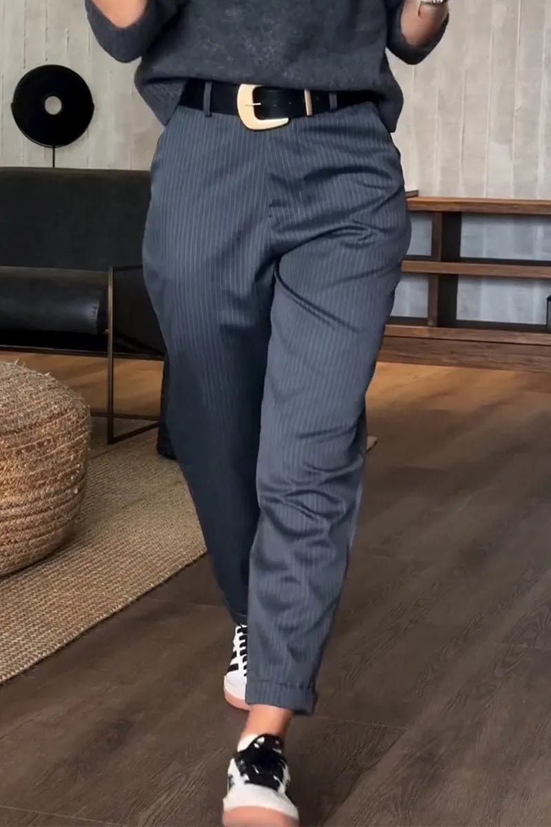 Stoffhose mit Nadelstreifen und hohem Bund für Damen
