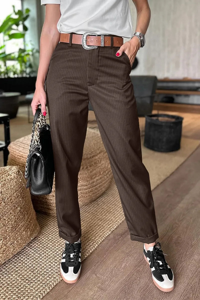 Stoffhose mit Nadelstreifen und hohem Bund für Damen