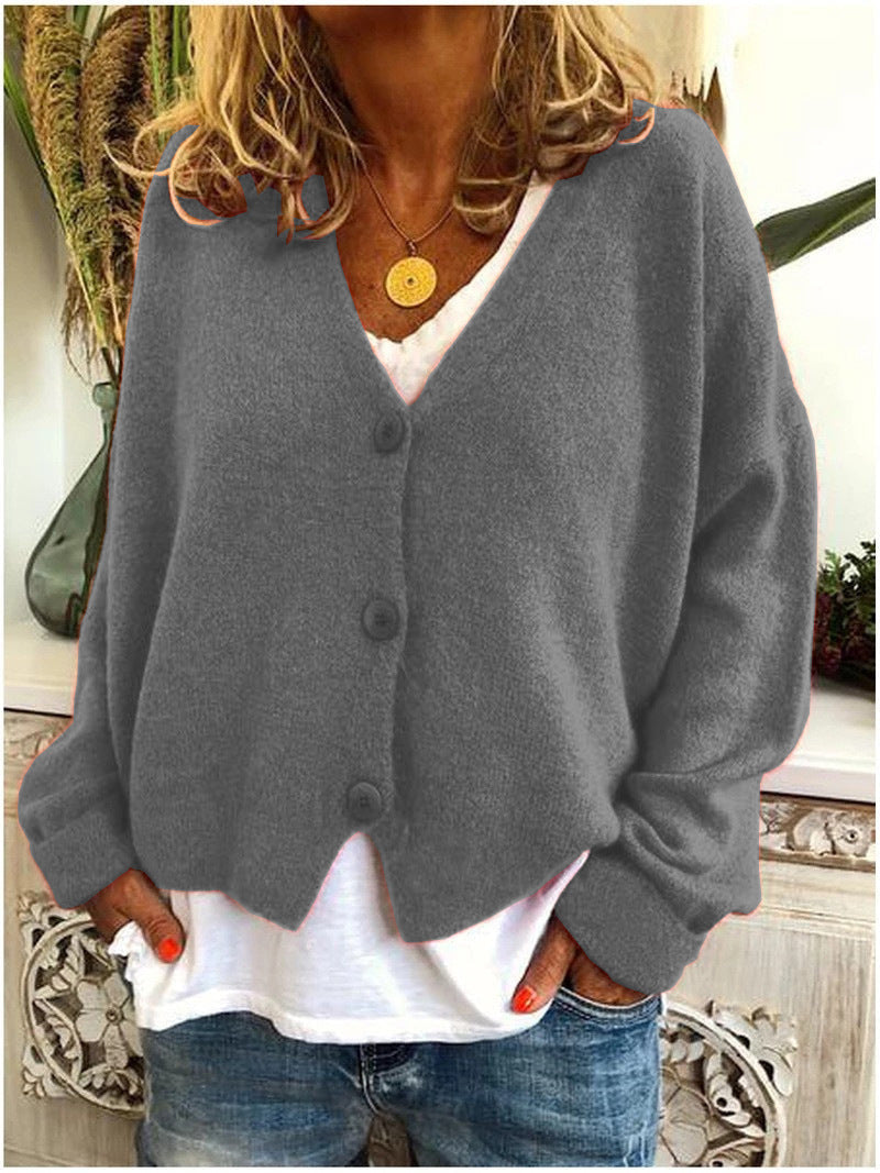 Strickjacke mit Grobstrick und V-Ausschnitt für Damen