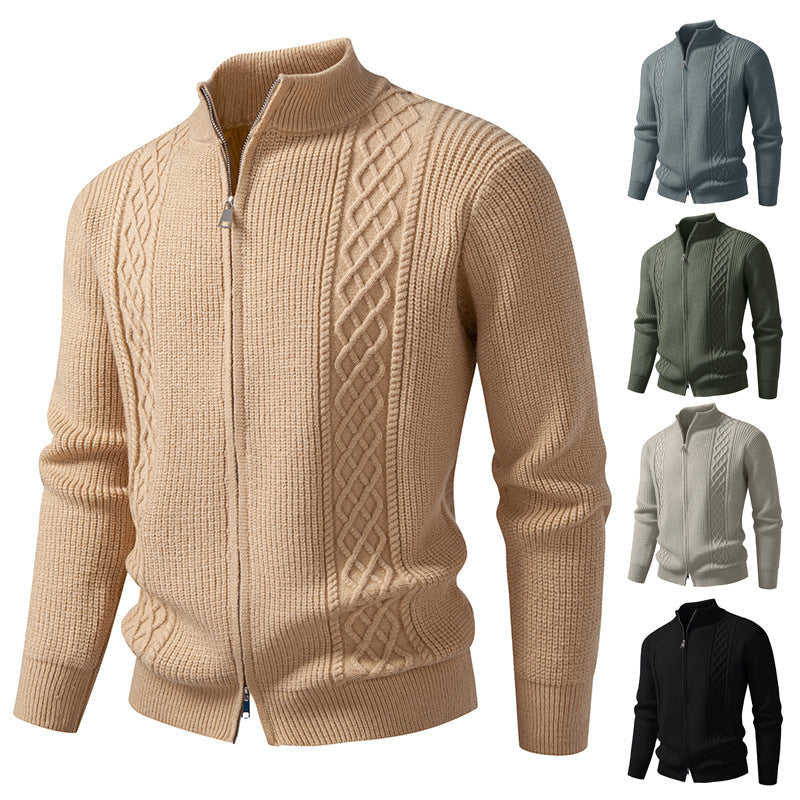 Strickjacke mit Zopfmuster und Stehkragen für Herren