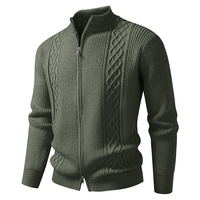 Strickjacke mit Zopfmuster und Stehkragen für Herren
