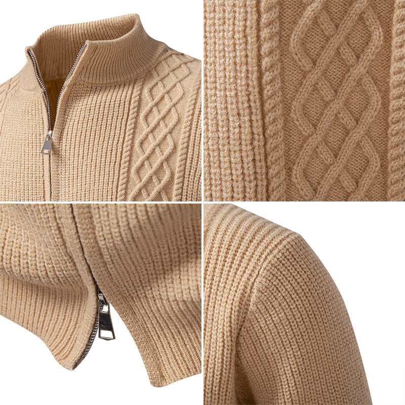 Strickjacke mit Zopfmuster und Stehkragen für Herren